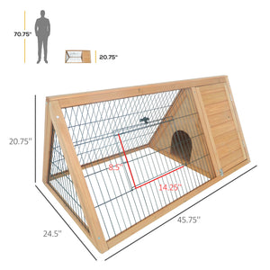 English Elm Small Animal Rabbit Hutch Fir Wood A-frame Outdoor Pet House with Dual Zones T3971P436741