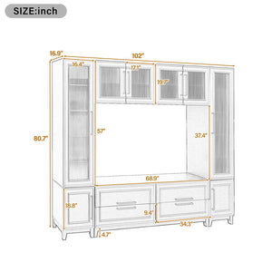English Elm Vibe Haus Fluted Glass Wall Unit Tall Mdf Entertainment Console for Living Room N893S000011K