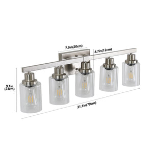 English Elm 31" Modern 5-Light Bathroom Vanity Fixture - Brushed Nickel With Glass Shades For Stylish Lighting W2312P374796