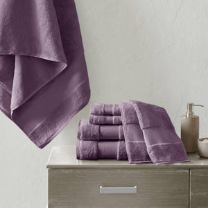 JLA Home Madison Park Signature - Cotton Turkish 6-Piece Bath Towel Set — Oversized 600 GSM Plush Towels with Dobby Border, OEKO-TEX Certified Purple MPS73-467