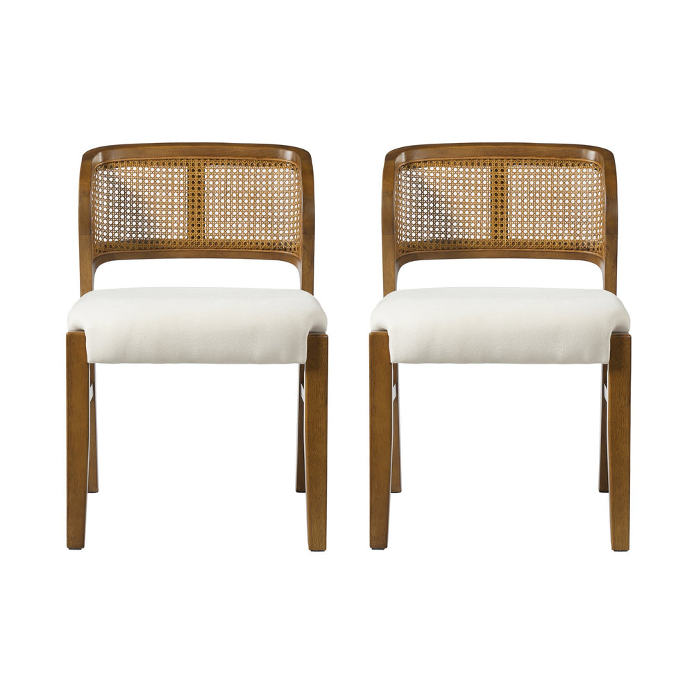 English Elm Mid-century Modern Rattan Cane Back Dining Chair Set Rubberwood Frame Upholstered Seat N768P437928W