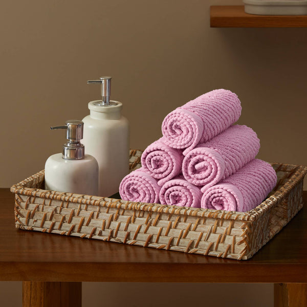 JLA Home Madison Park - 100% Cotton Zero-Twist Diagonal Ribbed Washcloths 6-Pack — Plush, Quick-Dry, High-Absorbency Towels Pink MP73-8869