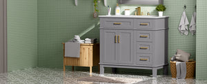 English Elm 36" Gray Modern Bathroom Vanity with Ceramic Sink, Solid Wood Frame, Soft-Close Doors & 4 Drawers N729P253935E