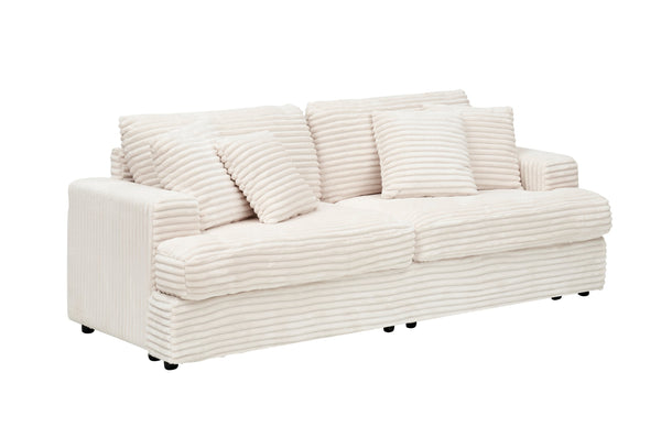 English Elm 79.3 Corduroy Sofa with 4 Toss Pillows – Luxurious Plush Fabric, Sturdy Frame, Spacious 3-Seater Comfort White W1658S00044