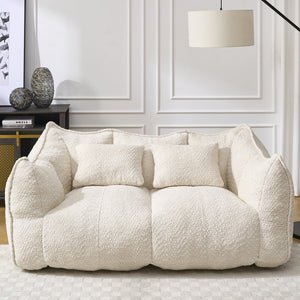 English Elm Soft Plush Foam Beanbag Chair for Two People, Square Recliner Sofa With Superfiber Comfort Embrace Beige W1996P252271