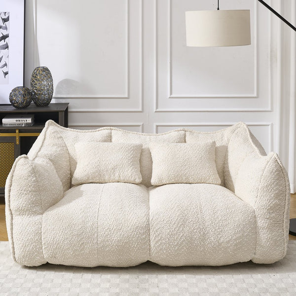 English Elm Soft Plush Foam Beanbag Chair for Two People, Square Recliner Sofa With Superfiber Comfort Embrace Beige W1996P252271