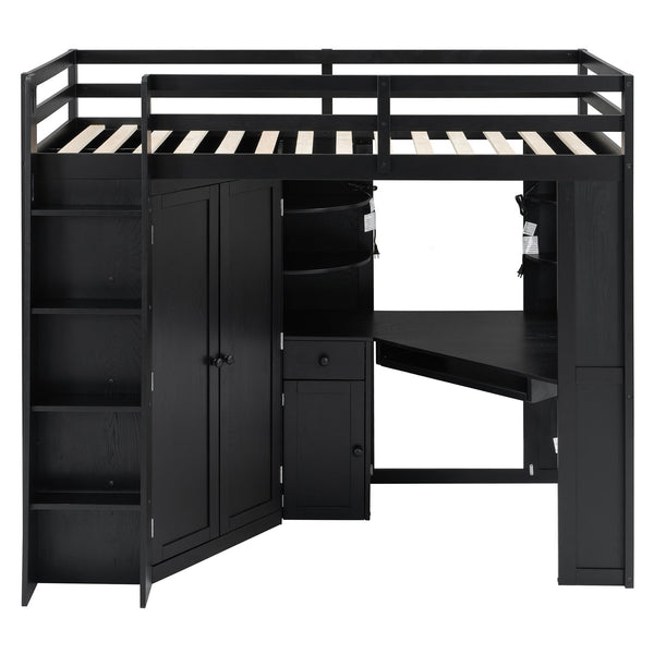 English Elm Twin Loft Bed with Wardrobe Desk Charging Station and Spotlights for Small Rooms Black LT000450AAB