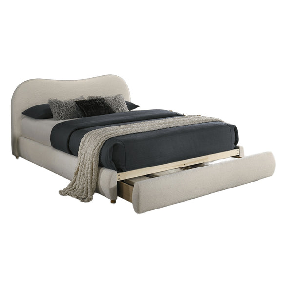 English Elm White Glam Queen Bed with High-Gloss Finish and LED Headboard, Engineered Wood Modern Design White 32 L x 21 W x 15 H B2741S00720