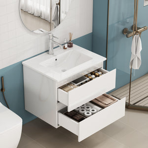 English Elm 24-Inch Bathroom Vanity With Integrated Sink, Soft-Close Drawers, Minimalist Design, Easy Assembly W3151S00063