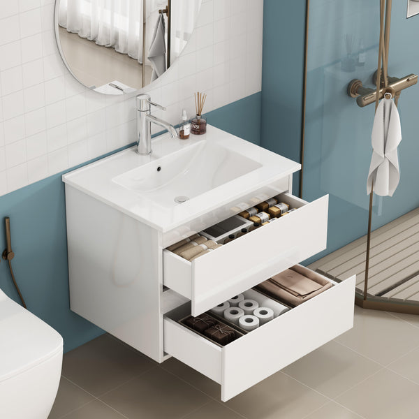 English Elm 24-Inch Bathroom Vanity With Integrated Sink, Soft-Close Drawers, Minimalist Design, Easy Assembly W3151S00063