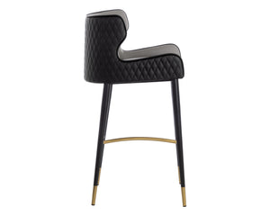 Sunpan Gianni Stylish Faux Leather Barstool with Elegant Diamond Stitching and Black Wood Legs Dillon Stratus / Dillon Black