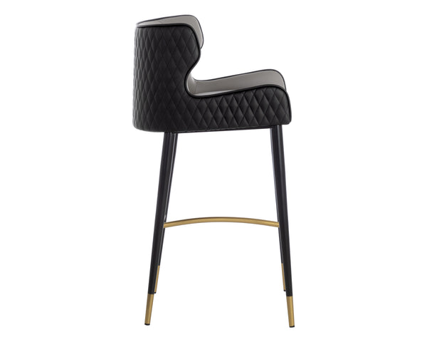 Sunpan Gianni Stylish Faux Leather Barstool with Elegant Diamond Stitching and Black Wood Legs Dillon Stratus / Dillon Black
