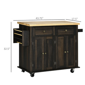 English Elm HOMCOM Modern Mobile Kitchen Island Cart with Butcher Block Top, Spice Rack, Drawers & Locking Casters W2225P173894