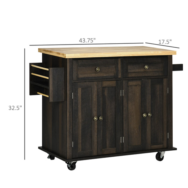 English Elm HOMCOM Modern Mobile Kitchen Island Cart with Butcher Block Top, Spice Rack, Drawers & Locking Casters W2225P173894