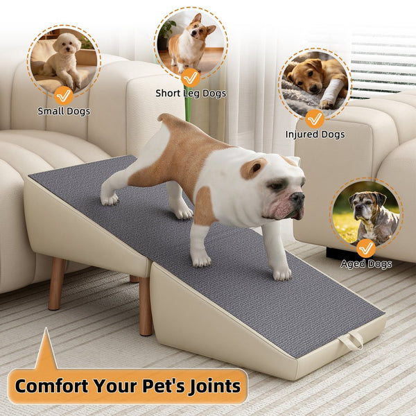 English Elm Dog Pet Stairs Solid Wood Foldable Ramp with Ottoman Style for Couch or Bed Light Gray W2641P440162
