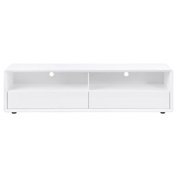 English Elm Cordova Glossy White Low Profile Tv Stand with Dual Drawers for Modern Living Rooms B062P441136