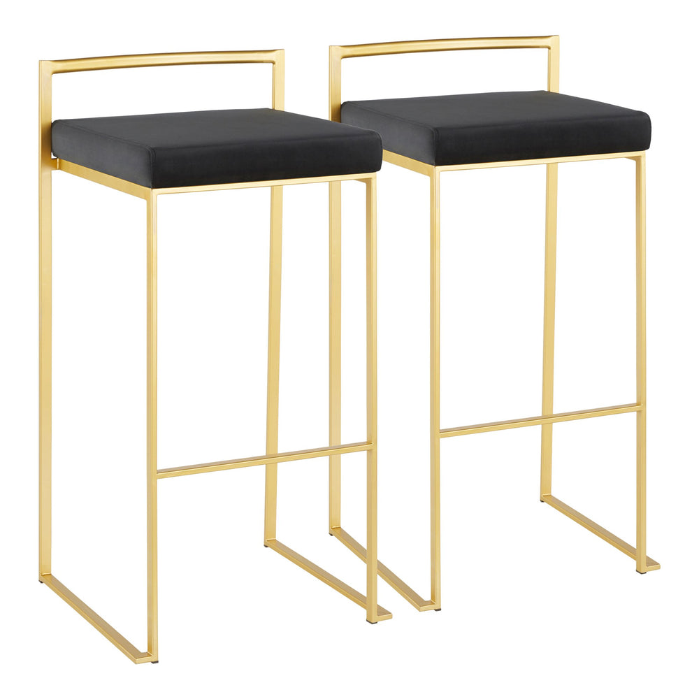 English Elm Fuji Barstool Set Of 2 - Chic Gold Frame With Plush Black Velvet Cushion For Stylish Home Decor B202P222161