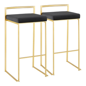 English Elm Fuji Barstool Set Of 2 - Chic Gold Frame With Plush Black Velvet Cushion For Stylish Home Decor B202P222161