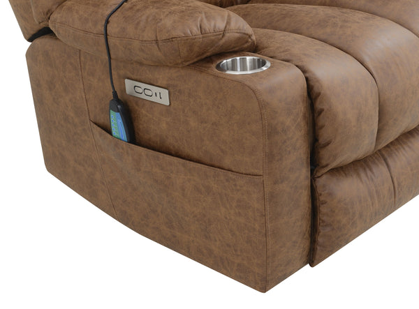 English Elm Pacay Faux Leather Aire Power Recliner with Lift, Heat & Massage, Pocket Coil Seat, Cup Holders Brown 35.1 L x 30.8 W x 30.4 H B2726P245483
