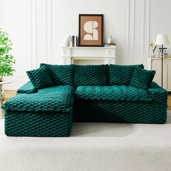 English Elm Green Turtle Velvet Sofa: Convertible Twin-Seat L-Shaped Chaise For Cozy Living Rooms & Small Spaces W3371S00041