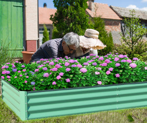 English Elm 8x4x1 Raised Garden Bed Galvanized Steel Outdoor Planter Box with Open Base, Support Rods & Safety Edge Green W1859P197954