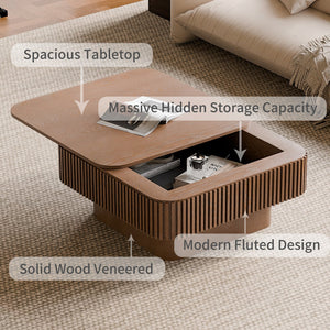 English Elm 31.5'' Square Wood Veneer Flip Top Storage Coffee Table with Slat Detail for Living Rooms Walnut W1435P375246