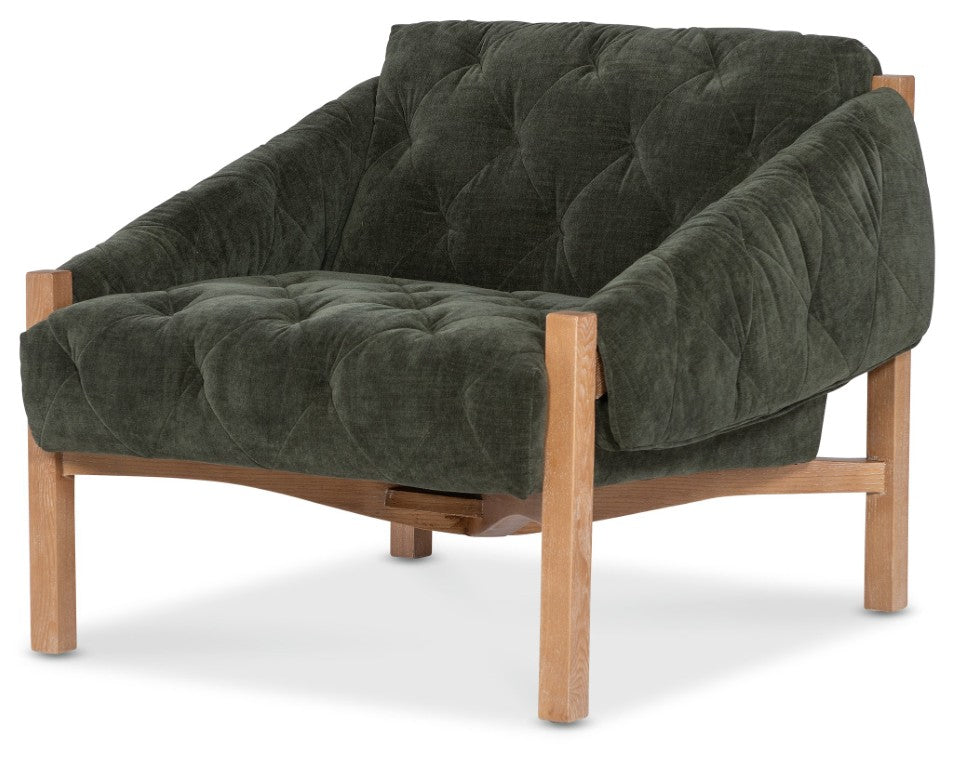 Hooker Furniture Kerns Accent Chair In Ansel Rain Forest Velvet — Diamond Tufting, Exposed Pecan Wood Frame, Durable Upholstery CC456-426