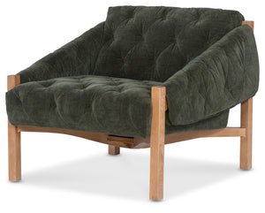 Hooker Furniture Kerns Accent Chair In Ansel Rain Forest Velvet — Diamond Tufting, Exposed Pecan Wood Frame, Durable Upholstery CC456-426