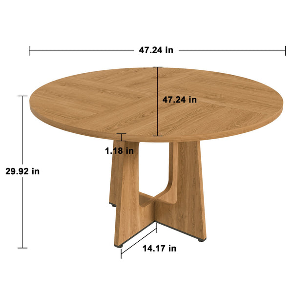 English Elm Round Farmhouse Dining Table Seats Four with Warm Oak Grain Finish for Kitchen Nook W2700P415283
