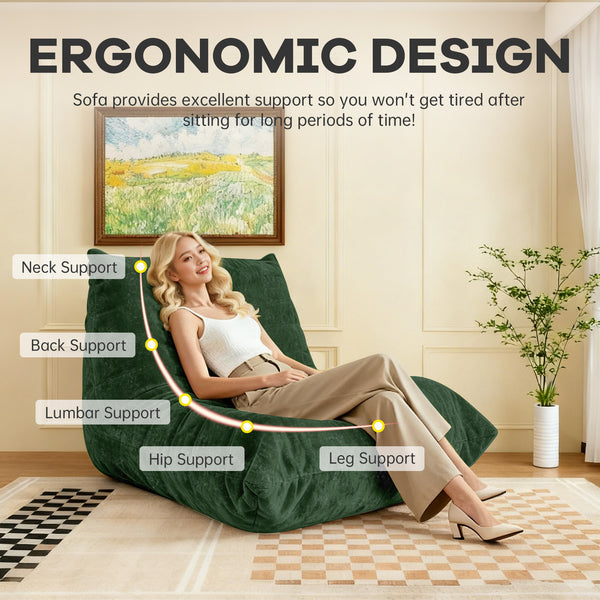 English Elm Ftmmc-lanse Chenille Bean Bag Chair Full Body Support for Reading and Media Rooms Green W3737P458681