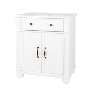 English Elm 27.8" Mid-century Freestanding Bathroom Vanity with Ceramic Sink Drawer and Wood Base White W1801S00006