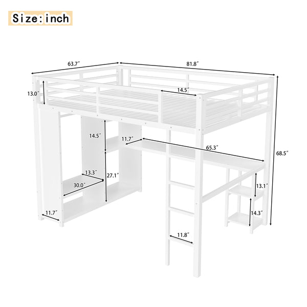English Elm Metal Twin Xl Loft Bed with L Shaped Desk Wardrobe and Storage for Teens W1580S00401