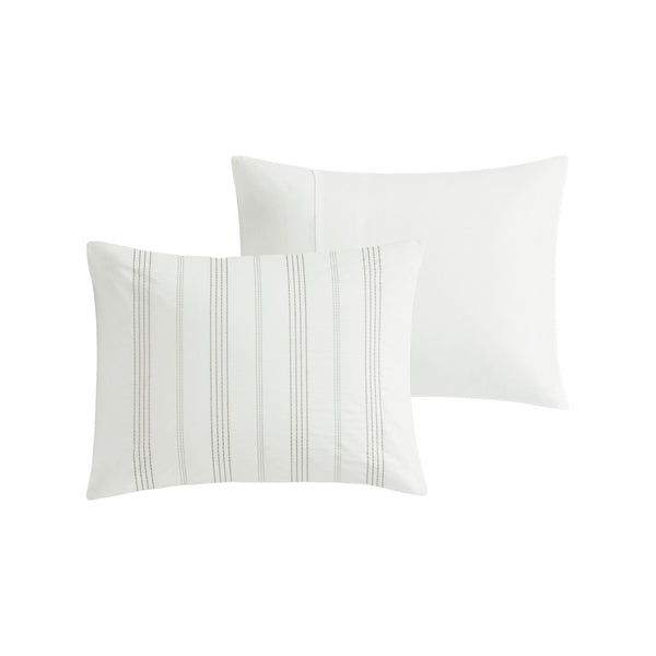 English Elm 6 Piece Cotton Jacquard Oversized Comforter Set - Luxurious White/Grey Bedding For Cozy Bedrooms B035128777