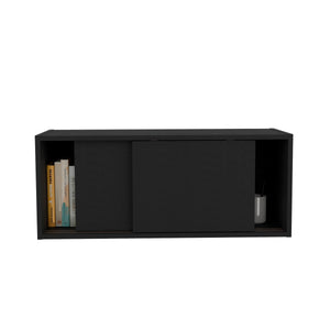 English Elm Note modern 32" W x 13" H wall cabinet with sliding doors for organized storage in home and office spaces Black 33.9 L x 14.2 W x 3.6 H B070P238868