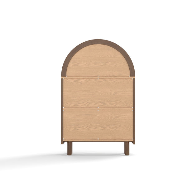 English Elm Arched Three Tier Bookshelf White Frame Woodgrain Shelves Modern Storage for Any Room W2557P428369