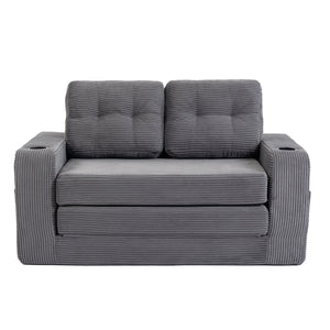 English Elm Convertible Floor Sofa Bed with Memory Foam and Ribbed Corduroy for Small Spaces Gray W395P438027