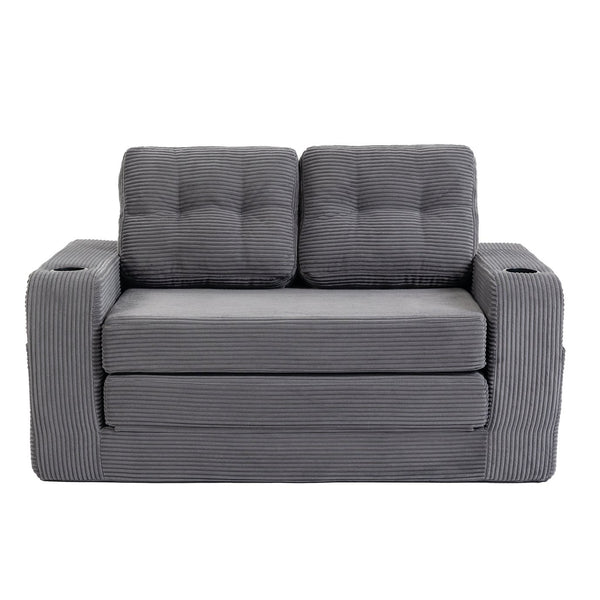 English Elm Convertible Floor Sofa Bed with Memory Foam and Ribbed Corduroy for Small Spaces Gray W395P438027