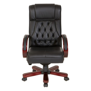 OSP Home Furnishings Leather Executive High Back Chair with Top Grain Upholstery Lumbar Support and Tilt Control TWN300L-3