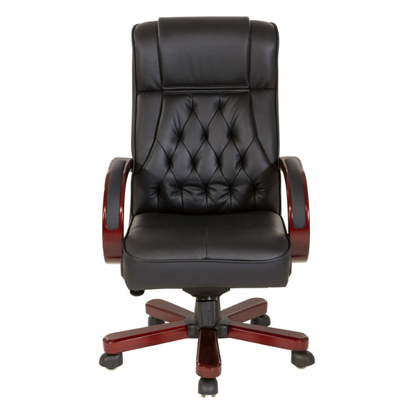 OSP Home Furnishings Leather Executive High Back Chair with Top Grain Upholstery Lumbar Support and Tilt Control TWN300L-3
