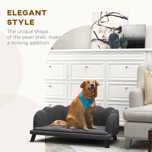 English Elm PawHut Velvet Dog Couch with Pearl Back, Removable Foam Cushion, Birch Legs, Spacious 38.75" W W2225P200486