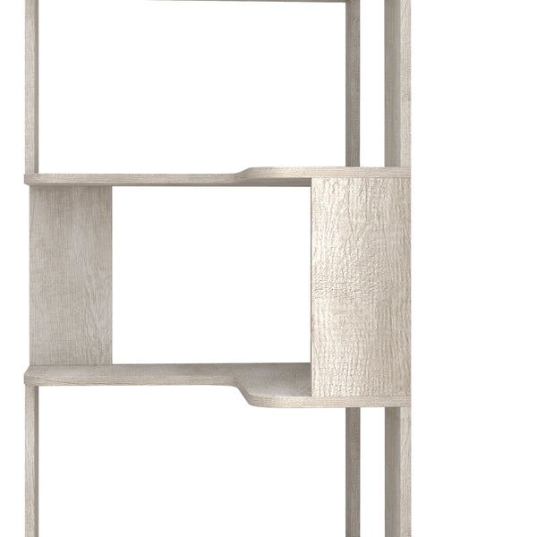 English Elm 6 Tier Freestanding L-Shaped Corner Bookshelf with Anti-Tip, Rounded Corners, 3D Wood Grain Finish Light Gray W2899P372517
