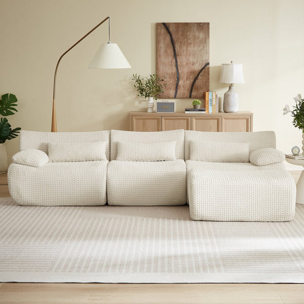 English Elm L Shaped Modular Sectional Corduroy Cloud Couch Oversized Family Living Room Sofa Cream W2339S00152