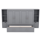 Hearth and Haven Reed Full Size Murphy Bed with Shelves, 2 Drawers and USB Ports, Grey LP000567AAE