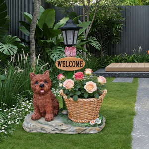 English Elm Labrador Solar Garden Statue with Led Glow and Built-in Succulent Planter Basin W5398P464248