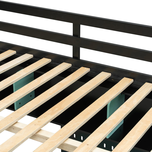 English Elm Full Size Gaming Loft Bed with Built-in Desk Led Lighting Usb Ports and Pegboard Black+Blue LT000270AAC