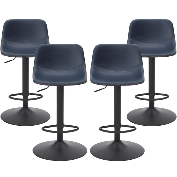 English Elm Adjustable Swivel Barstools Set of 2 Pu Leather Industrial Mid-century Kitchen Island Seating Blue T3623P430804