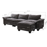 English Elm Living Room Furniture Luxury Sectional Sofa Couch With Ottoman Soft Velvet Upholstered Sofa Grey