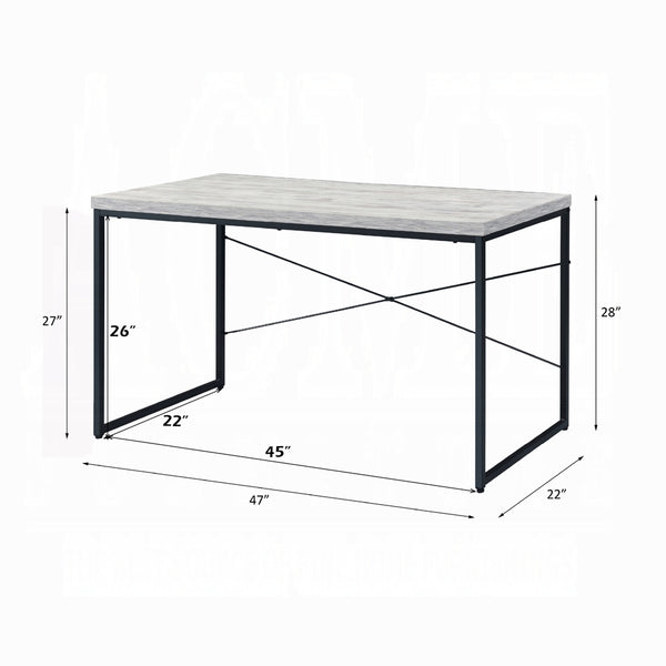 English Elm Industrial Writing Desk with Weathered Wood Top and Metal Frame, Sturdy Modern Laptop Workspace for Home Office Antique White,Black 26 L x 51.5 W x 4 H B2741P335214