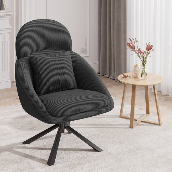English Elm Modern Swivel Accent Chair with Adjustable Headrest, Oversized Corduroy Upholstered Rocking Recliner for Living Room Dark Gray T3950P397485