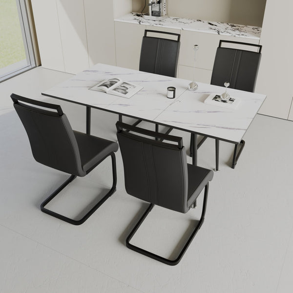 English Elm 47"-63" Extendable Mdf Dining Table Set Seats Six with Faux Leather Armless Chairs W2189S00931
